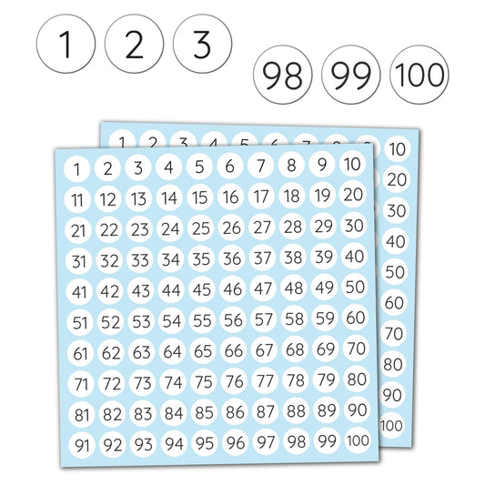 50 Sheets, 1-100 Number Stickers Labels - 0.4" Round, 5000 Pieces 50 Sheets White