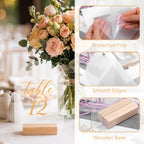 15 Pack Acrylic Sign with Wooden Stands, Arch Table Numbers 3.7x6 Inch Clear Blank Arced Sheets for DIY Wedding Centerpiece Party Decor