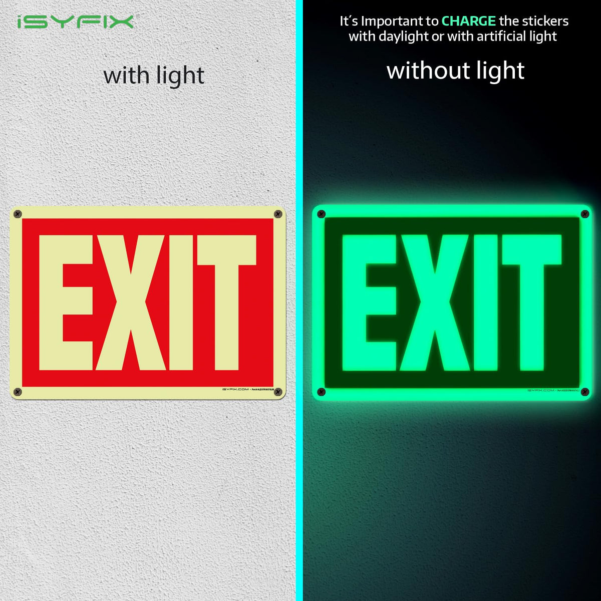 iSYFIX Exit Glow in the Dark Sign, 10x7 Inch, 12 Pack 12 Pk 10x7 Plastic
