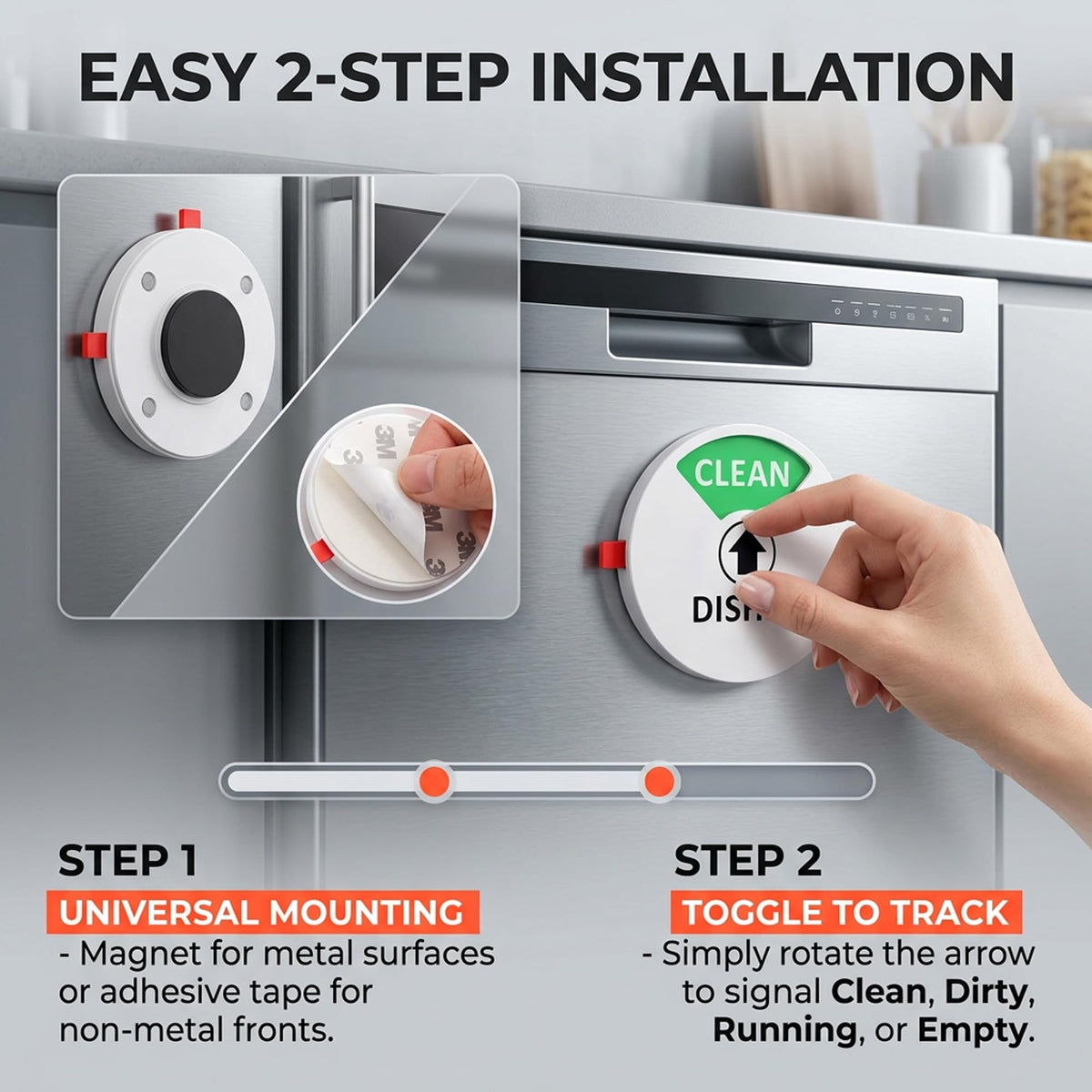 Dishwasher Clean Dirty Magnet, Sign with Running Empty Dirty Clean