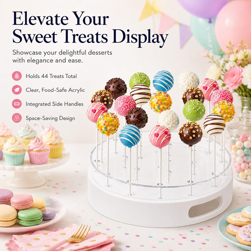 2 Pack Cake Pop Stand, Clear Acrylic 22 Hole Candy Display Stand, Double-Layer Round Lollipop Holder with Handles for Birthday Party Dessert Table, Wedding