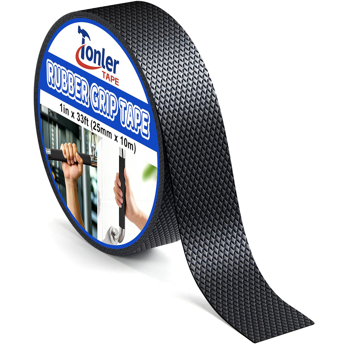 1 Inch x 33 FT Black Rubber Grip Tape, Ultra Strong Adhesive Anti-Slip Textured Tape, Waterproof & Heat Resistant Cushion Pad for Handles 1in×33ft