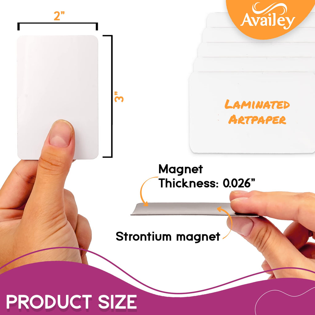 Availey 72 Pcs Magnetic Dry Erase Labels - 32 Pieces of 4 x 1.8 and 40 Pieces of 3 x 2 with Full White Front