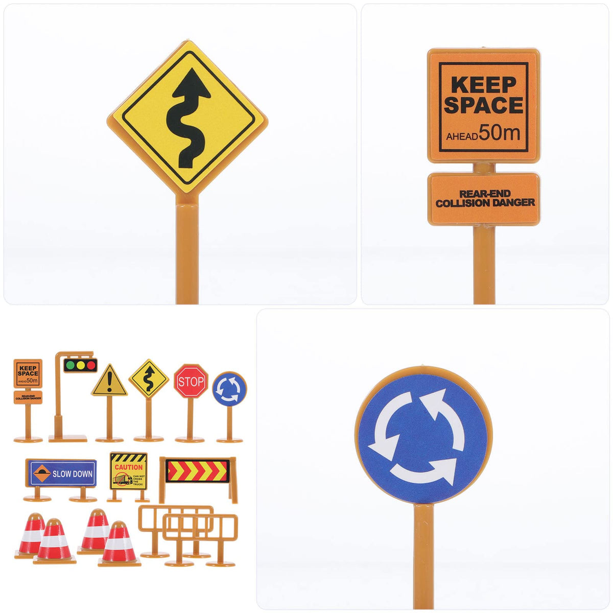 iplusmile Kids Traffic Signs Playset: 30pcs Street Traffic Cone Barricade Signs Crosswalk Signal Educational Mini Toys for Boys Girls, Ages 3+