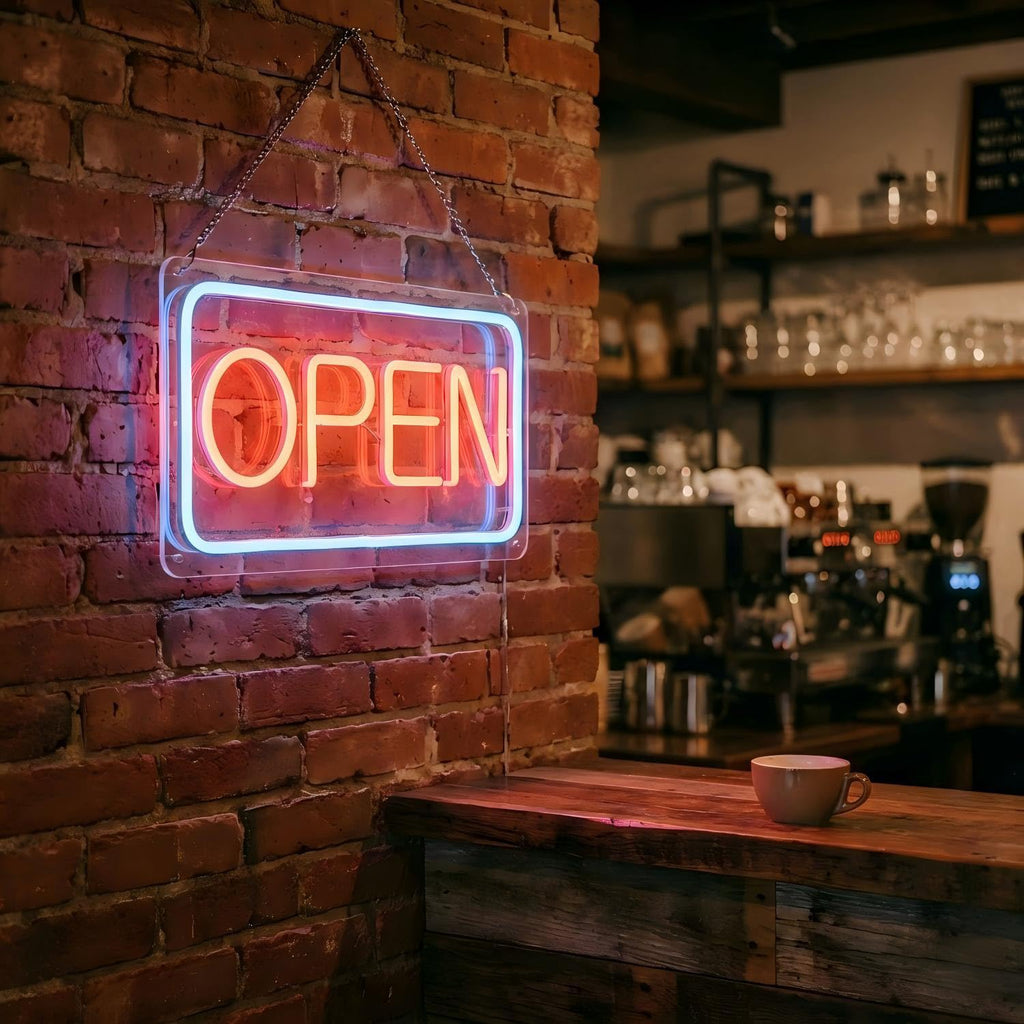 16-Inch 5-Mode Flashing and Dimmable LED Neon Open Sign 16 Inch Horizontal