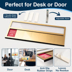 Name Plate for Desk& Office Door Sign, 7 Options Do Not Disturb, In A Meeting, Out of Office, Working Remotely, Please Knock, Come in Welcome，Stick or Stand with Desk Name Plate, Brushed Gold with icon 7 Options Working Remotely