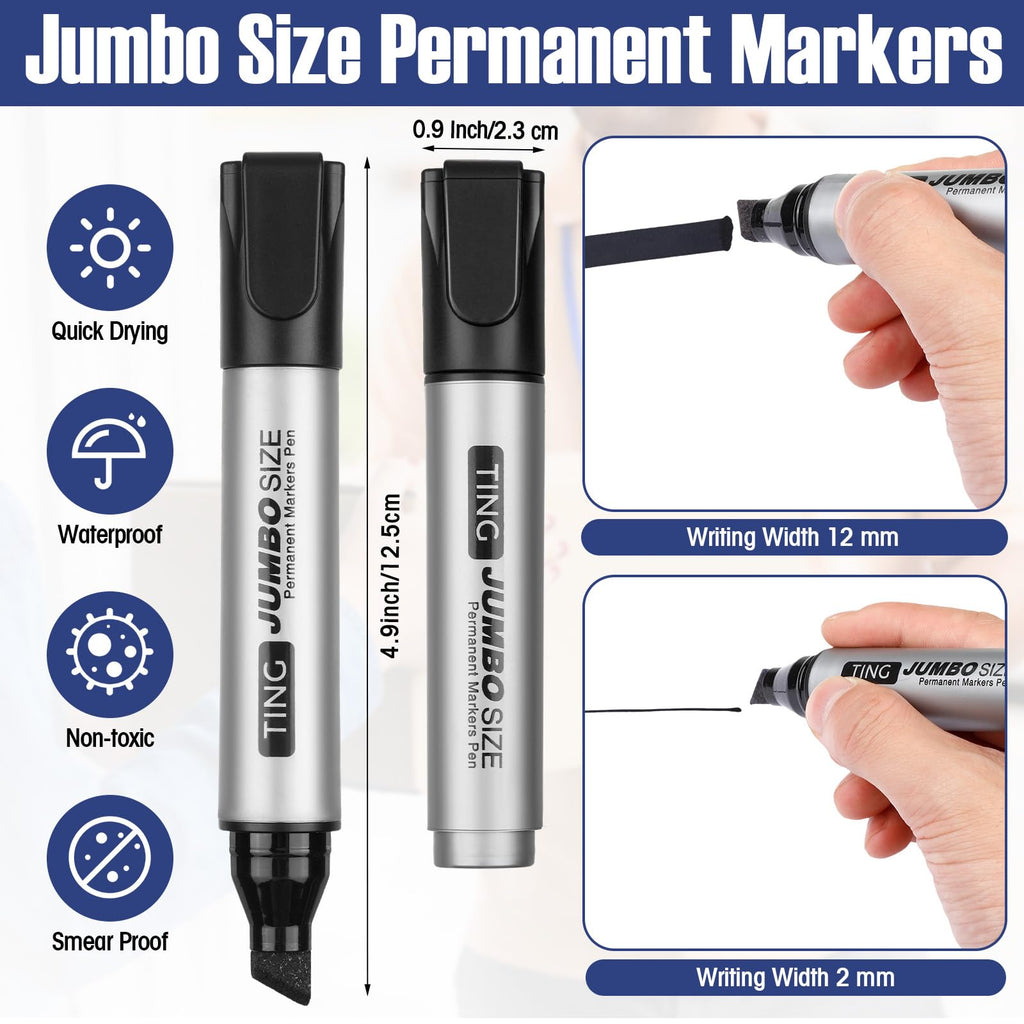 Fuutreo 10 Pack Jumbo Permanent Markers Chisel Tip Quick Dry Black