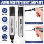 Fuutreo 10 Pack Jumbo Permanent Markers Chisel Tip Quick Dry Black