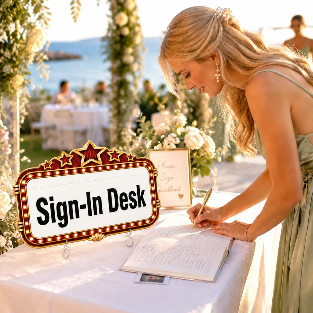 4 Pack Bottle Service Sign Set, Wedding Signs for Reception Red & Gold