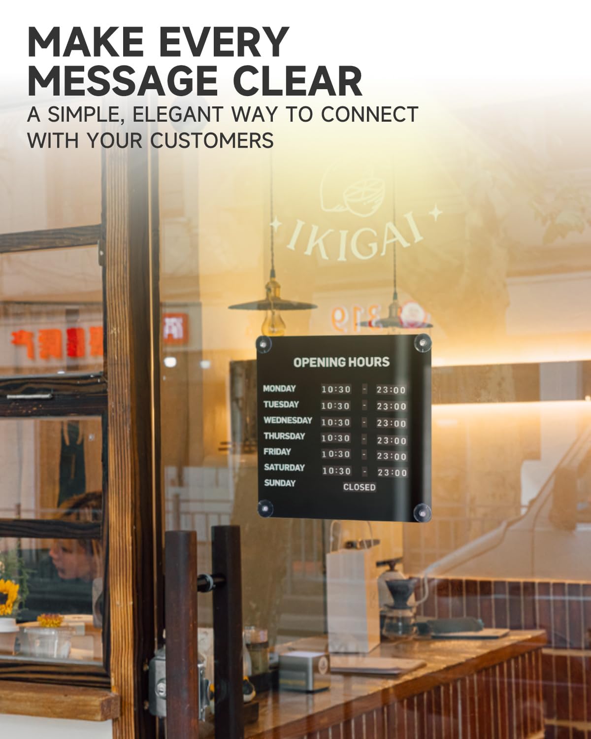 Magnetic Business Hours Sign, Changeable Store Hours Board for Glass Door Black 10.24 x 10.24 " Full Sign Set