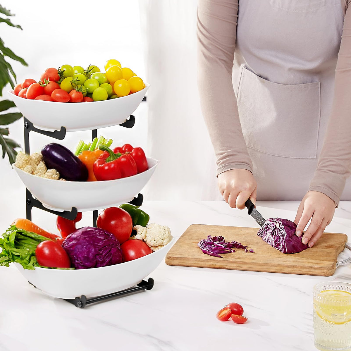 Lifewit 3 Tier Fruit Bowl for Kitchen Counter, Tiered Plastic Serving Tray Black Standard(3 Tier)