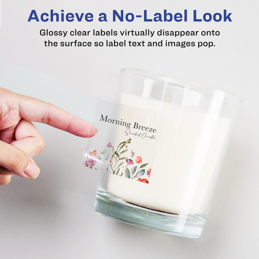 Avery® Glossy Clear Square Labels, Sure Feed® Technology, 8" x 8", 10 Glossy Clear Labels, Laser/Inkjet Printable 10 labels
