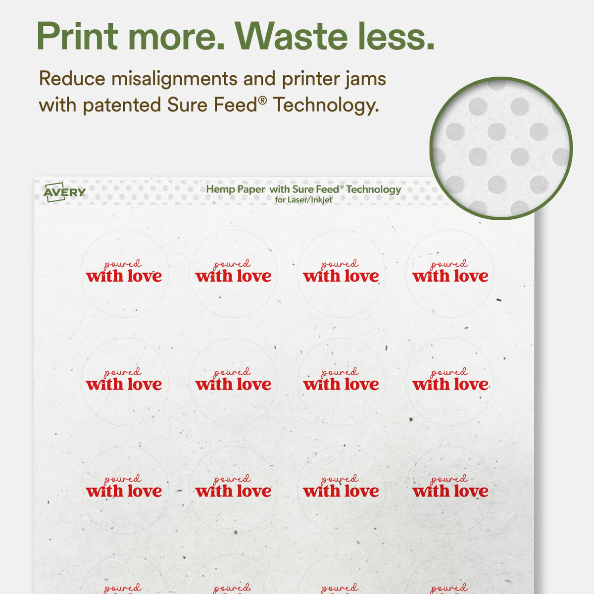 Avery® Printable Round Hemp Labels, Sure Feed® Technology, 1-5/8" Diameter, Off-White, Print-to-the-Edge, Laser & Inkjet Compatible, 400 Total, Great for Product Branding, Packaging, and More 400 Labels