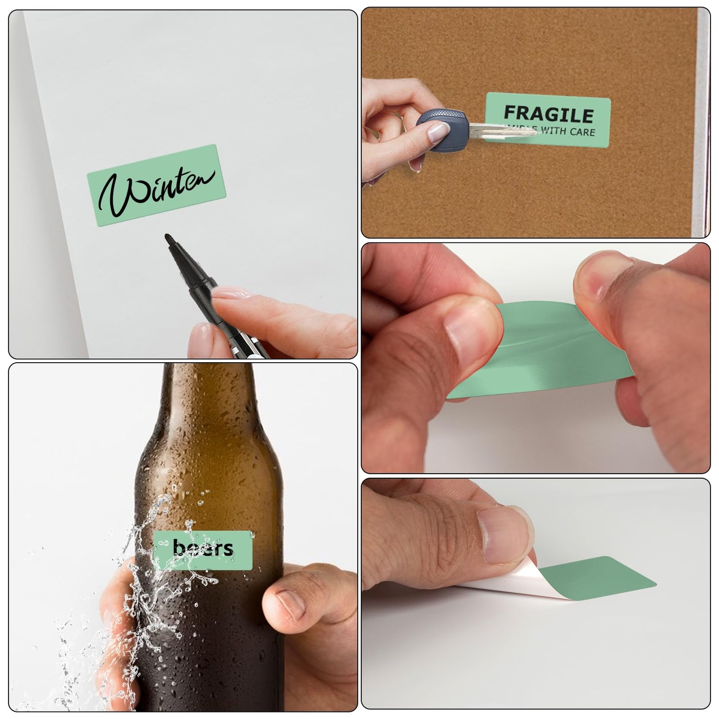 Green Thermal Labels 1 × 2 Inch Vinyl Rectangular Waterproof Direct Printer Sticker Self-Adhesive Perforated Name Tag for Logo DIY QR Design Office Address 500 PCS Green