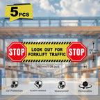 5 Pack Stop Look Out for Forklift Traffic Stickers 24 × 6 Inches 5 Pack