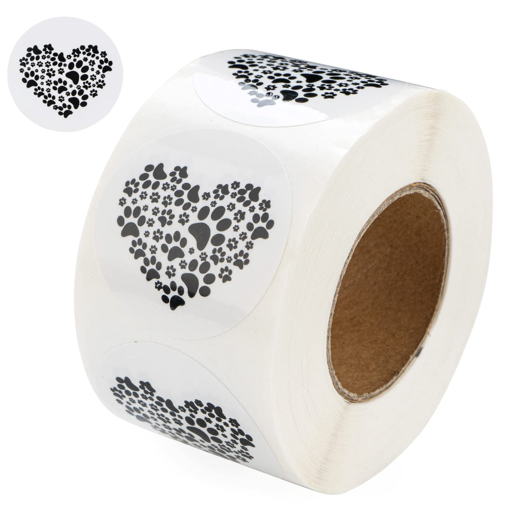 250 Black Paw Print Heart-Shaped Stickers for Animal Causes - Stickers for Pet Lovers, Pet Businesses, Animal Clinics, Labels, Scrapbooks and More! Black Paw Print Heart-shaped Sticker 1 Roll – 250 Stickers