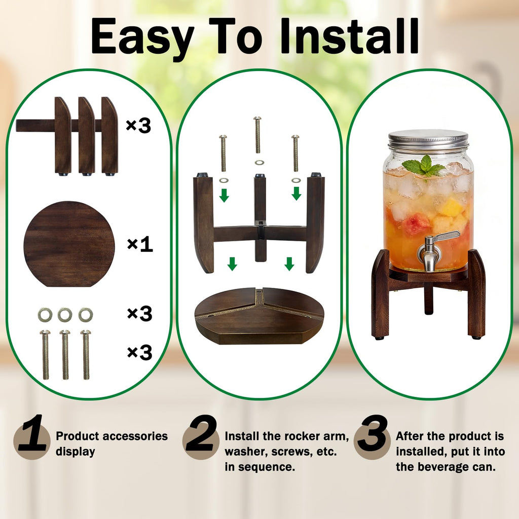 Adjustable Drink Dispenser Stand – Solid Wood Base Fits 8” to 11.2” Wide Containers, Heavy Duty 45 lbs Capacity for 5 Gallon Water Jug, Beverage Server, Flower Pot, Vase, Fish Bowl – Rustic Countertop Stand for Kitchen, Bar, Party
