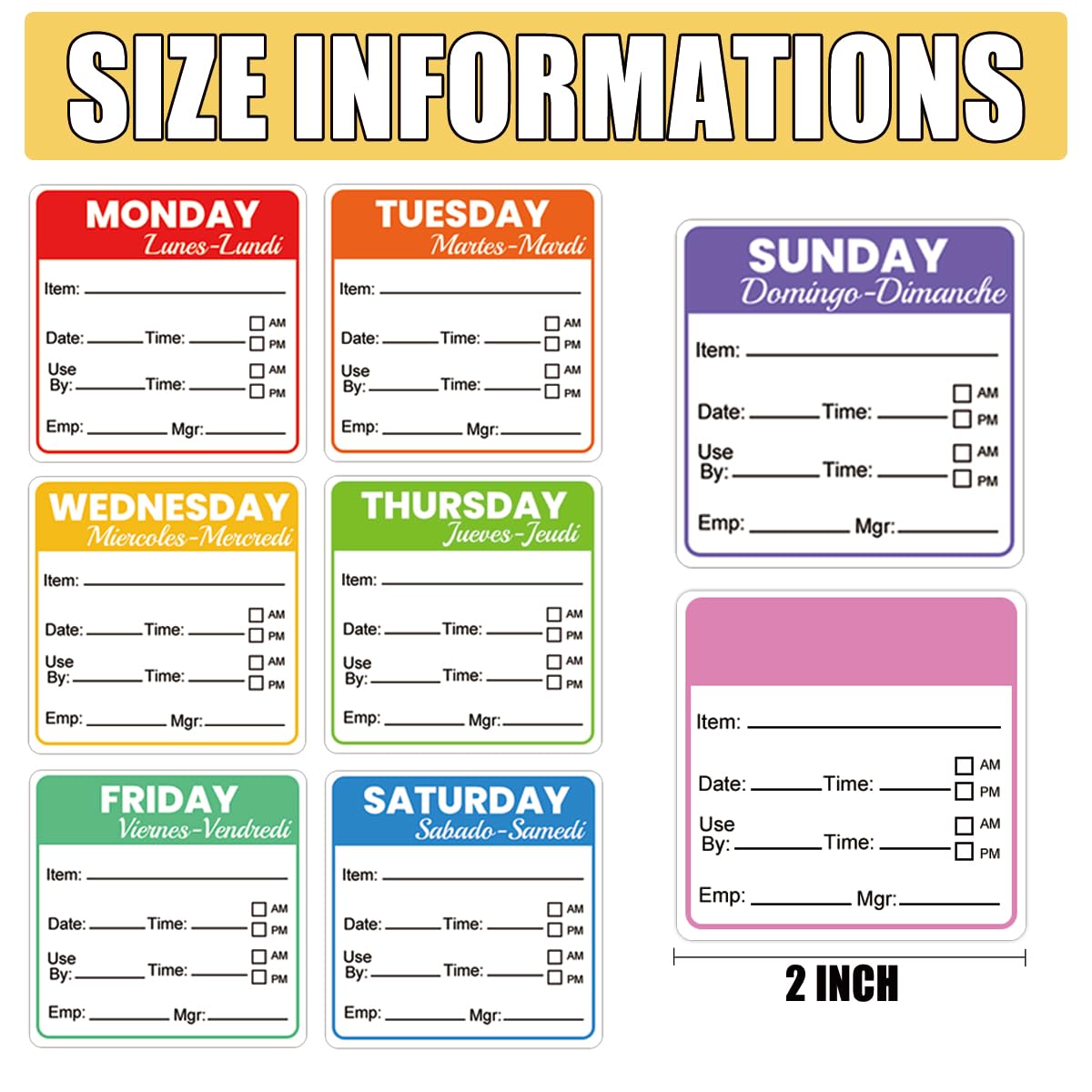 7 Day of The Week Food Labels Removable Monday-Sunday Day Stickers for Containers Home Kitchen Freezer Restaurant Monthly Planners Inventory Management Meal Prep Supplies