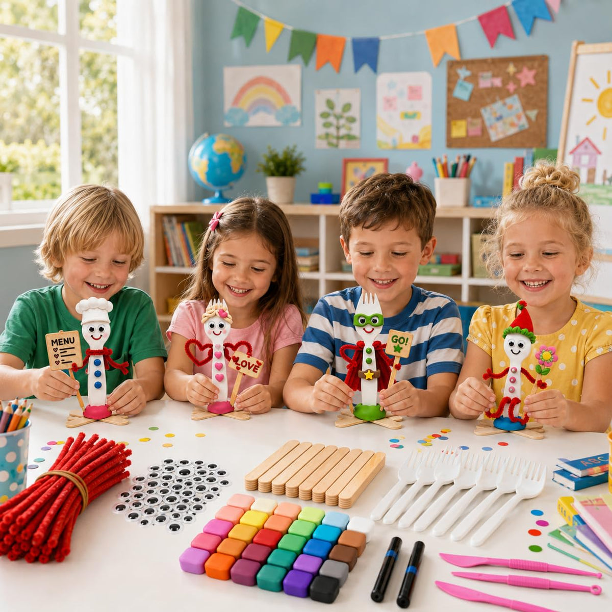 Fork Craft Kit, 50 Sets with Clay, Googly Eyes and Craft Supplies