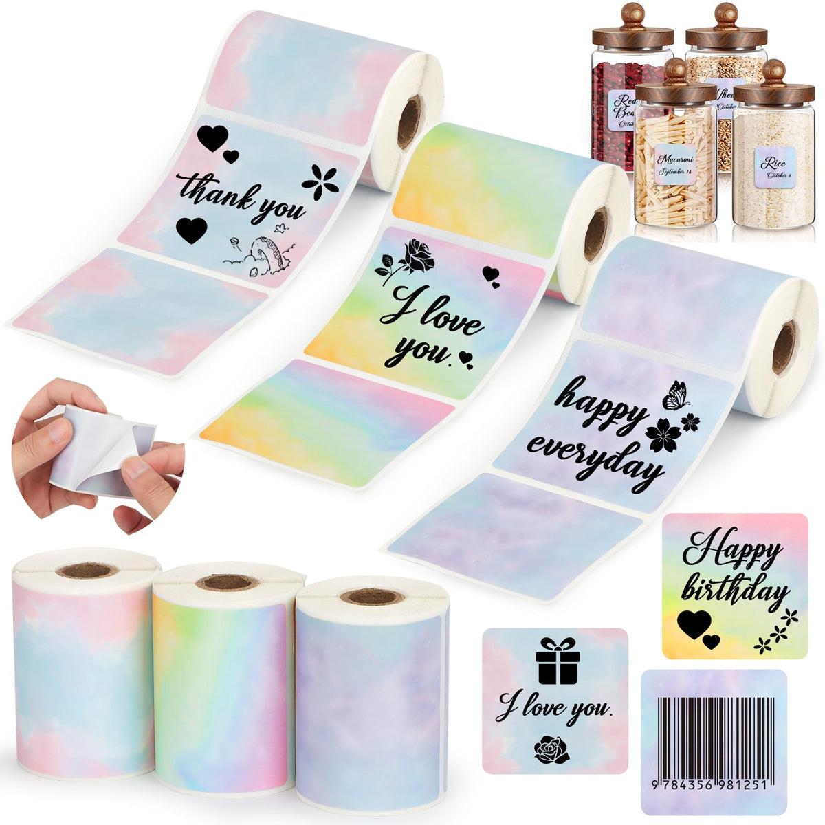 HuiJuKeJi 3 Rolls Thermal Square Label Paper,1.96 "x1.96 Gradient Label Maker Sticker for Phomemo M220/M200/M221/M110 Printer,Multi-Purpose Self-Adhesive Waterproof Labels for Barcode,DIY,Logo,Thanks
