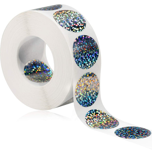 Leinuosen 1000 Pieces Scratch Offs Sticker DIY Holographic Circle Stickers Round Silver Hologram Glitter Labels Make Your Own Lottery Ticket Gift for Office Party Games,1 x 1 Inch Circle