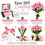 Quaystars 400Pcs Pipe Cleaners Bulk for Crafts - Tulip Flower Making Kit with Chenille Stems, Wire & Tape - DIY Arts and Crafts Supplies for Adults, Gift (Green, Pink)