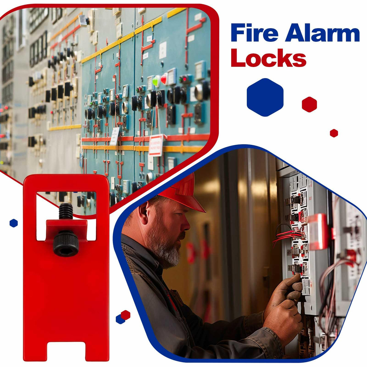 Zonon 10 Sets Fire Alarm Locks Circuit Breaker Lockout Kit with Label Stickers FA Emergency Communications, 8-32 Hex Key for Fire Safety, Red