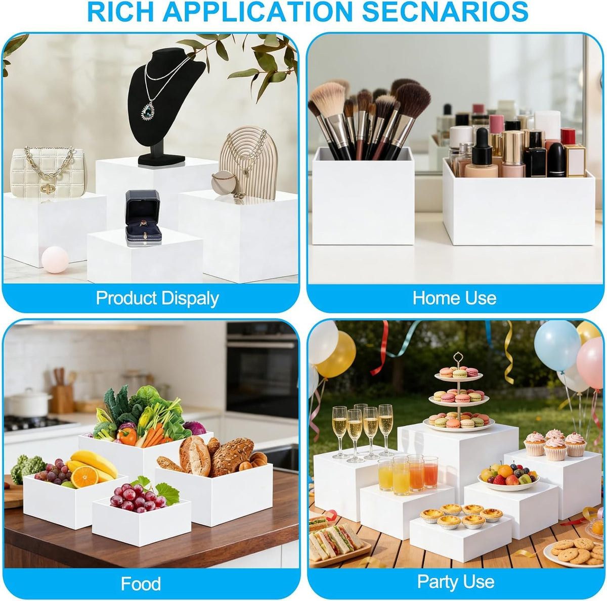 6 Pcs Acrylic Buffet Risers and Stand Food Risers with Mini Sign and Marker