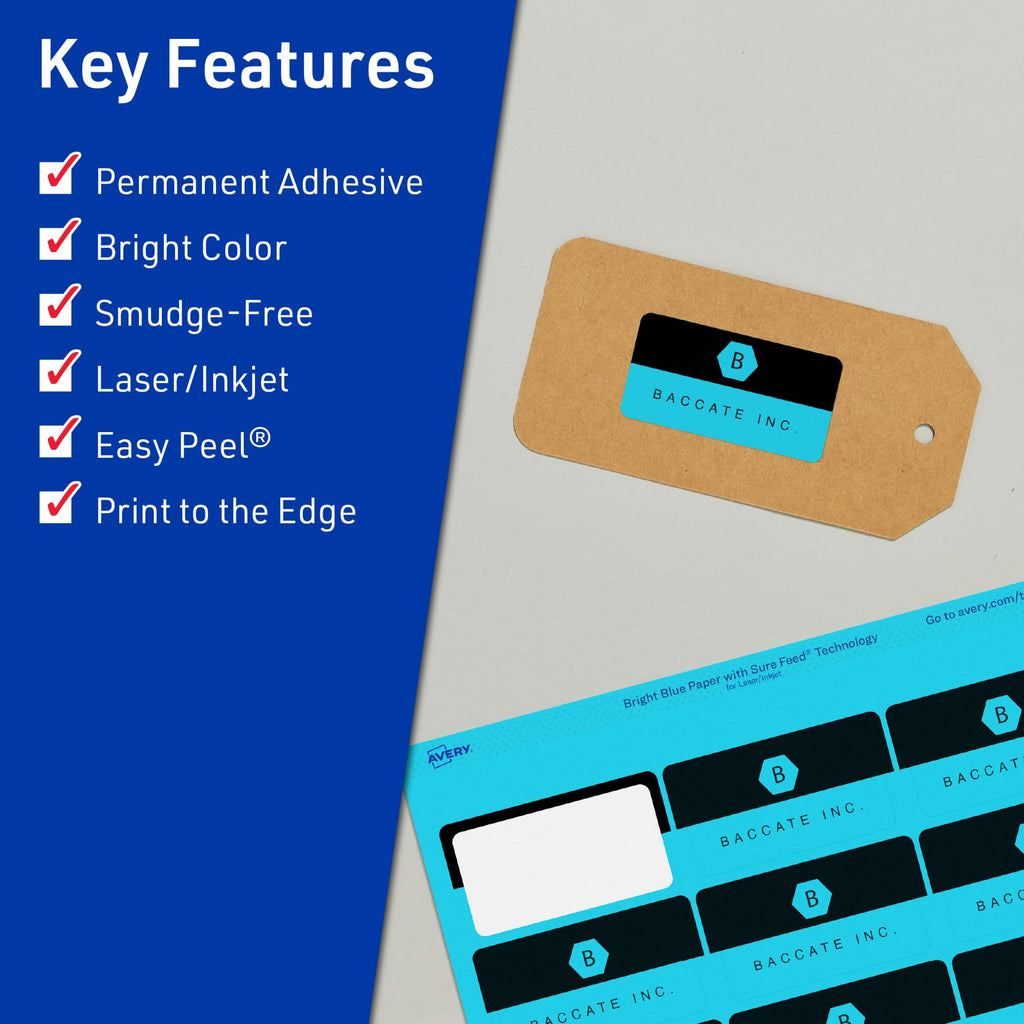 Avery Printable Rectangle Labels, Sure Feed Technology, 3/4" x 3-1/2", Bright Blue Labels, Print-to-The-Edge, Laser/Inkjet Printable, 800 Total, Great for Mailing 800 labels