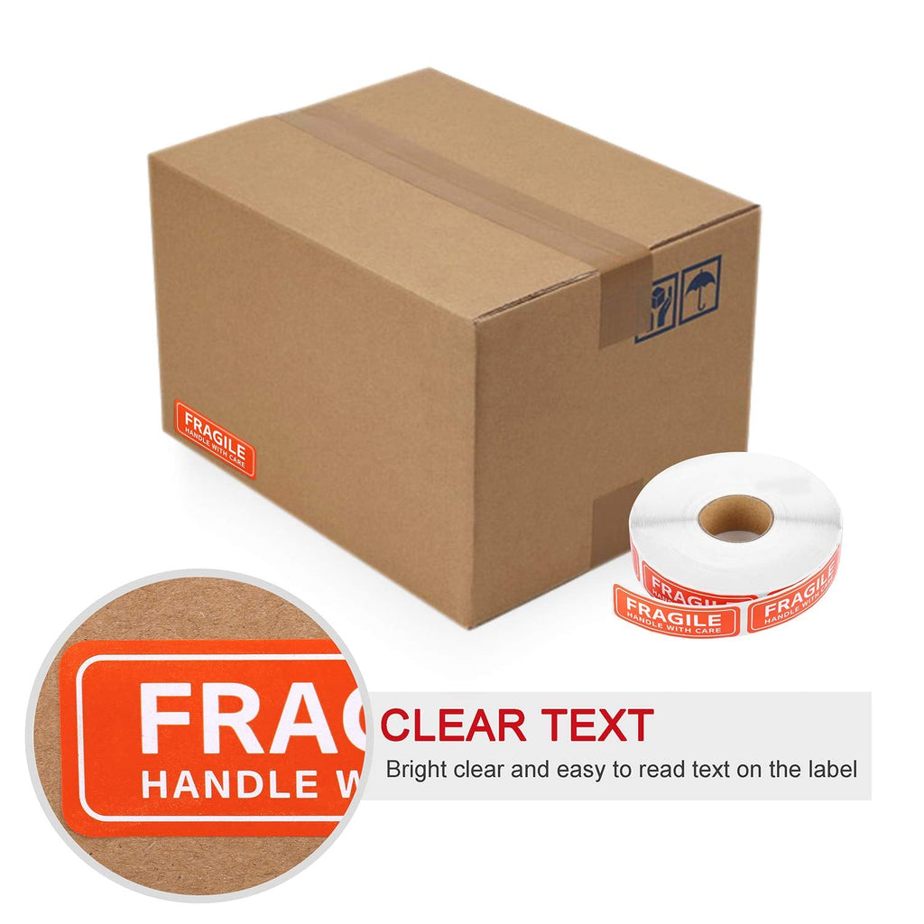 Methdic Fragile Stickers - 1"x 3" Strong Adhesive Fragile Labels 1 Roll/1000 Labels(Handle with Care,Fragile) Stickers for Shipping and Moving 1" x 3" | 1000 Labels