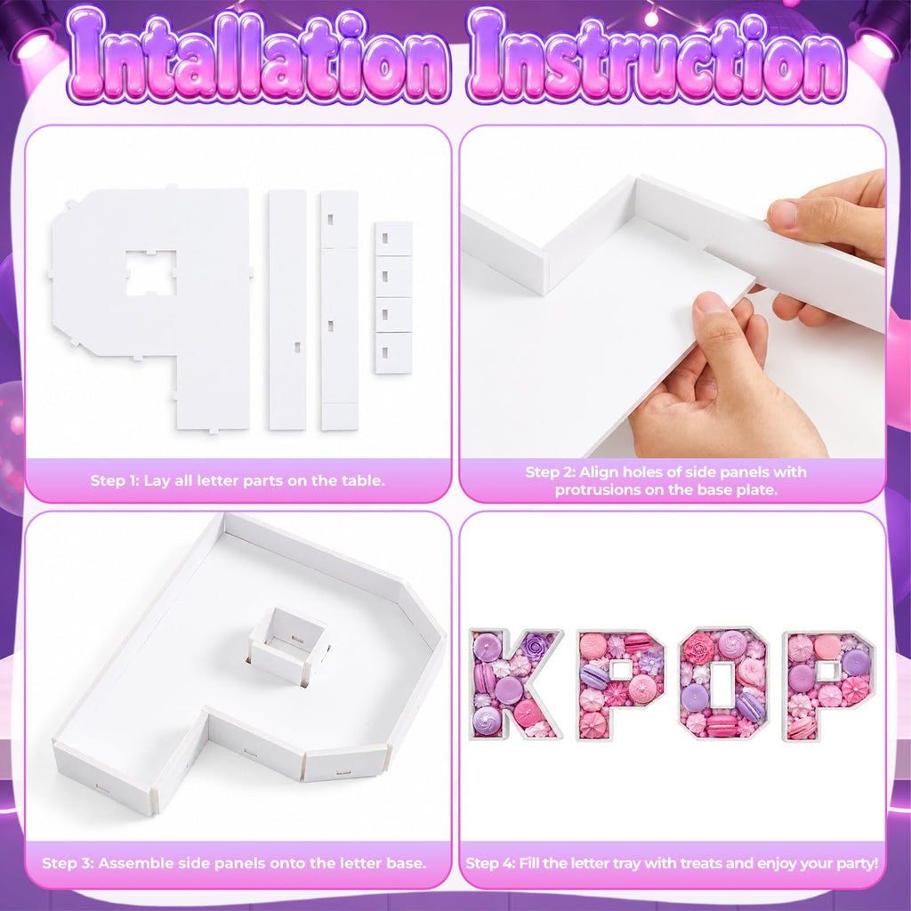 Kpop Birthday Decorations, 10 Inch KPOP Letter Food Trays, 4 Pcs