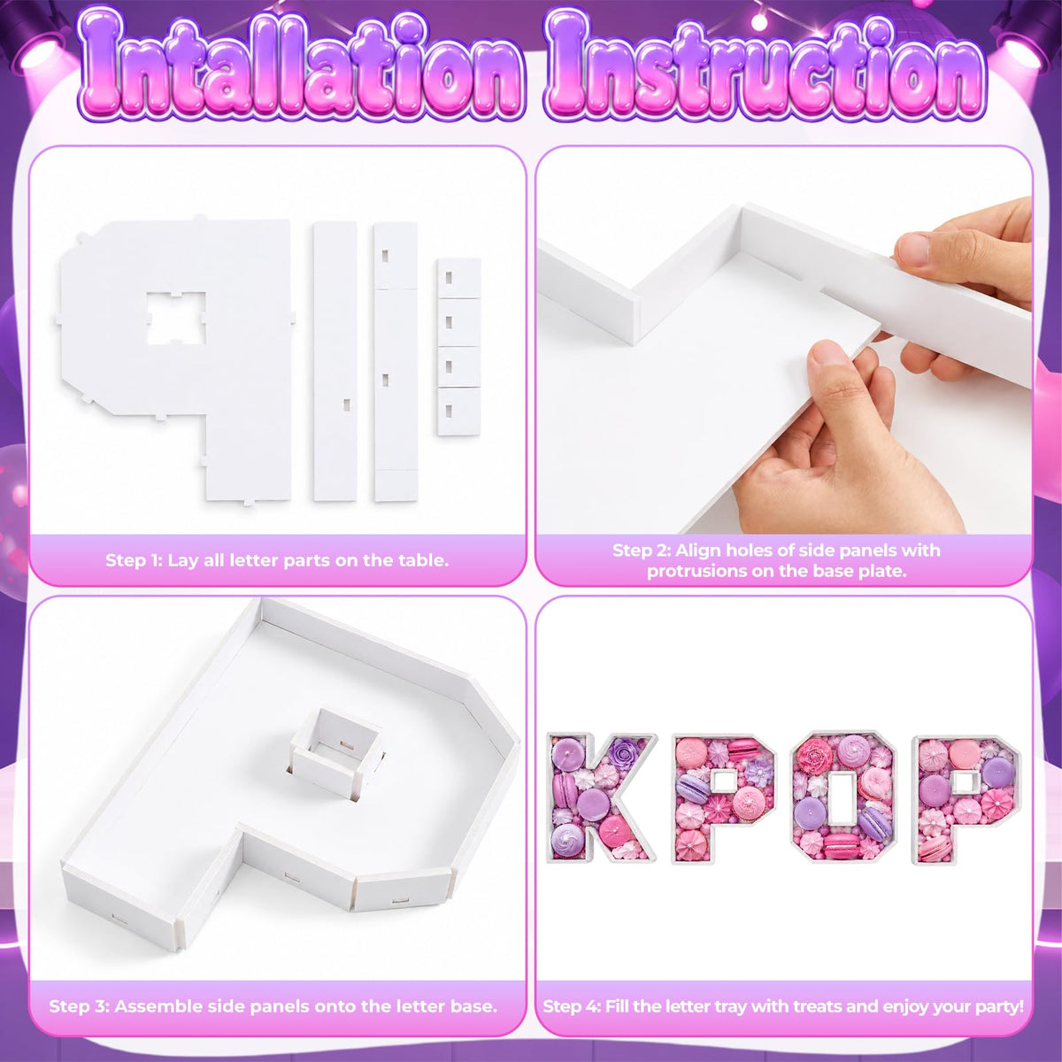 Kpop Birthday Decorations, 10 Inch KPOP Letter Food Trays, 4 Pcs