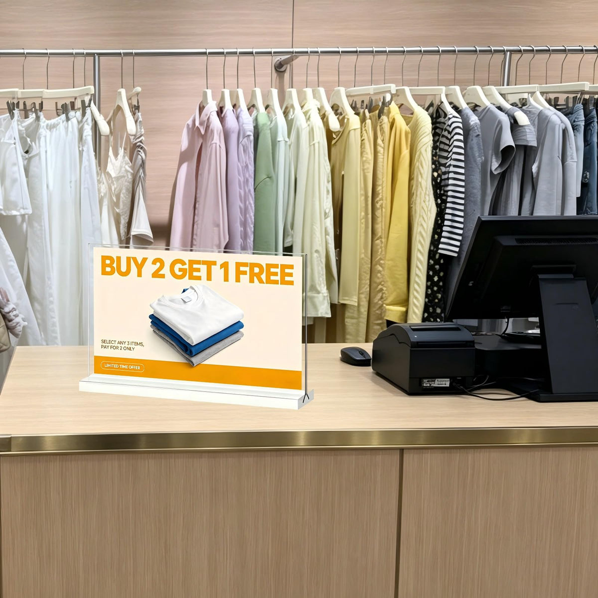 newnewshow Acrylic Sign Holder 7x5 Inch 6 Pack Horizontal T Shape Double-Sided Desktop Display Holder for Office, Shop, Party 7x5 6pack