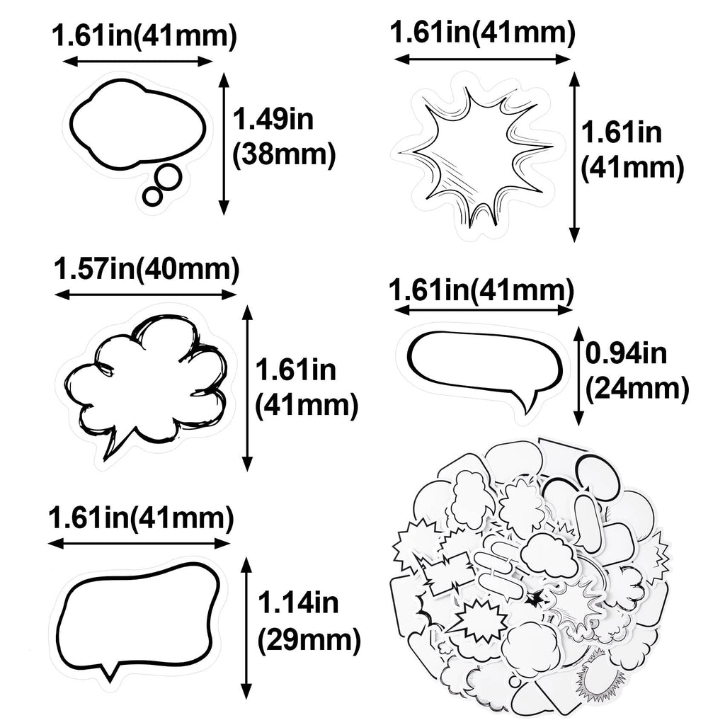 90pcs Dialog Box Paper Stickers, Assorted Shape Funny Sticky Note, Self- Adhesive Writable Label Decals Memo Sticker for Diary Planner Scrapbook Album Notebook Calendar- White & Black