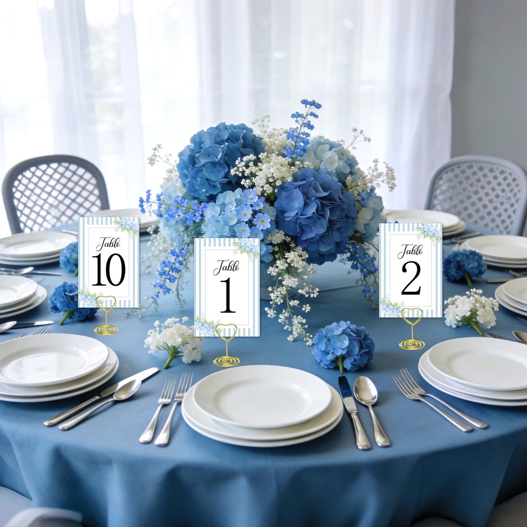 Floral Wedding Table Numbers 1-20 with 20PCS Gold Table Card Holders Something Blue Before I Do Bridal Shower Decorations Blue Hydrangea Tables Number Cards for Wedding Bridal Shower Reception