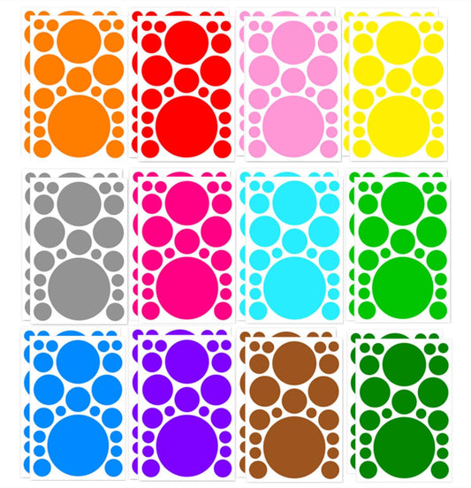 504 Pcs Coloured Dot Stickers Sticky Labels, 25mm/40mm/90mm/128mm Multi-Size Self Adhesive Colorful Sticky Dots, Easy Peel Round Color Coding Labels Decorative Circle Stickers Marking Labels