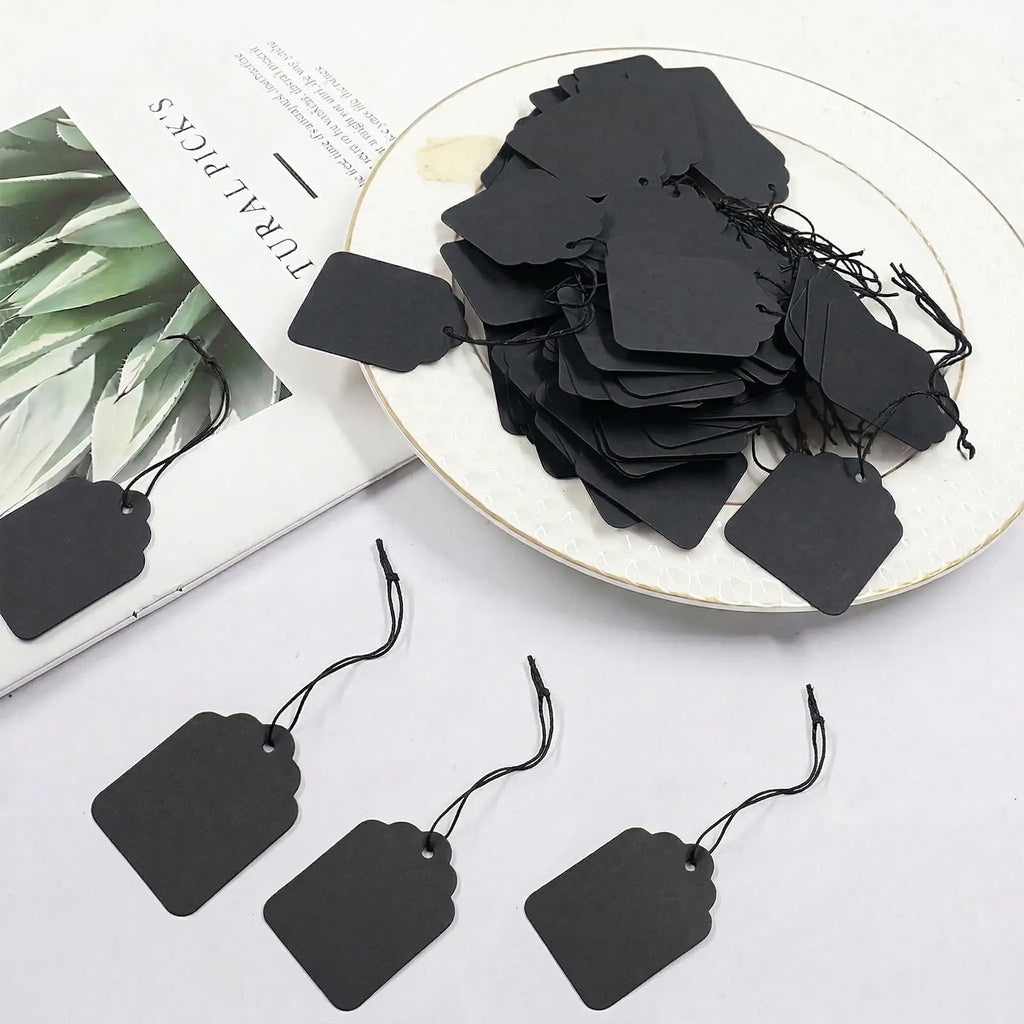 Piutouyar 200 Pcs Price Tags with Elastic String, Black, 45x35 mm 45x35 mm/1.77x1.38 inch