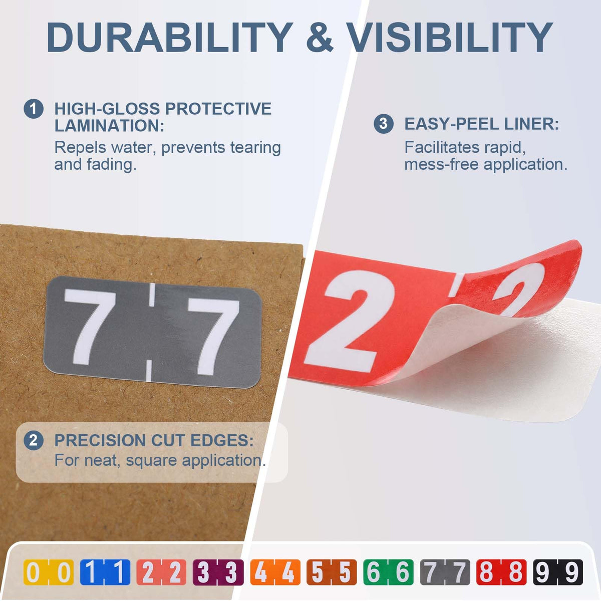 2500 PCS Numeric File Folder Label, Color Coded 0-9 Number Sticker