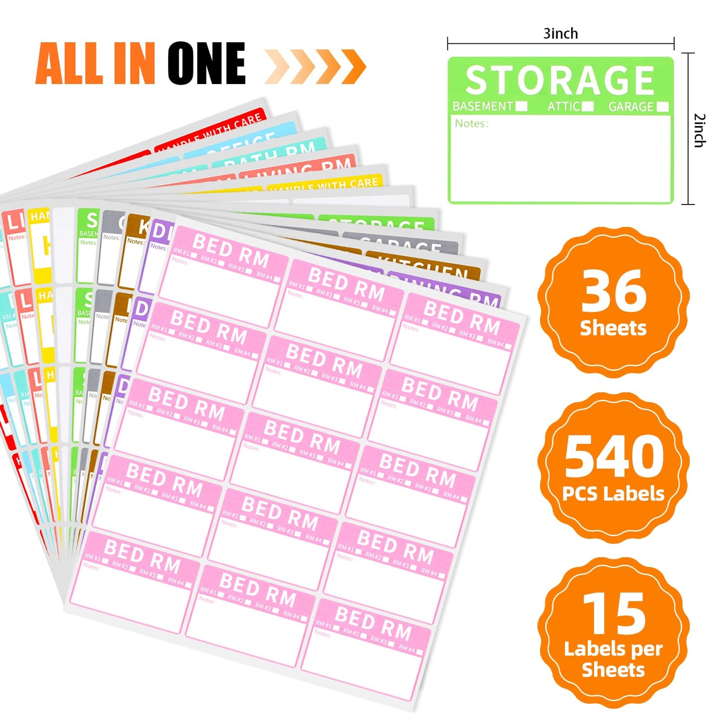 AZUREAL 540P Moving Labels, 10 Color Coded Moving Stickers Including Fragile, Heavy and Blank Labels, 2'' x 3'' Packing Labels for Moving Boxes, Moving Supplies, Wardrobe Boxes, Apartment Sticker