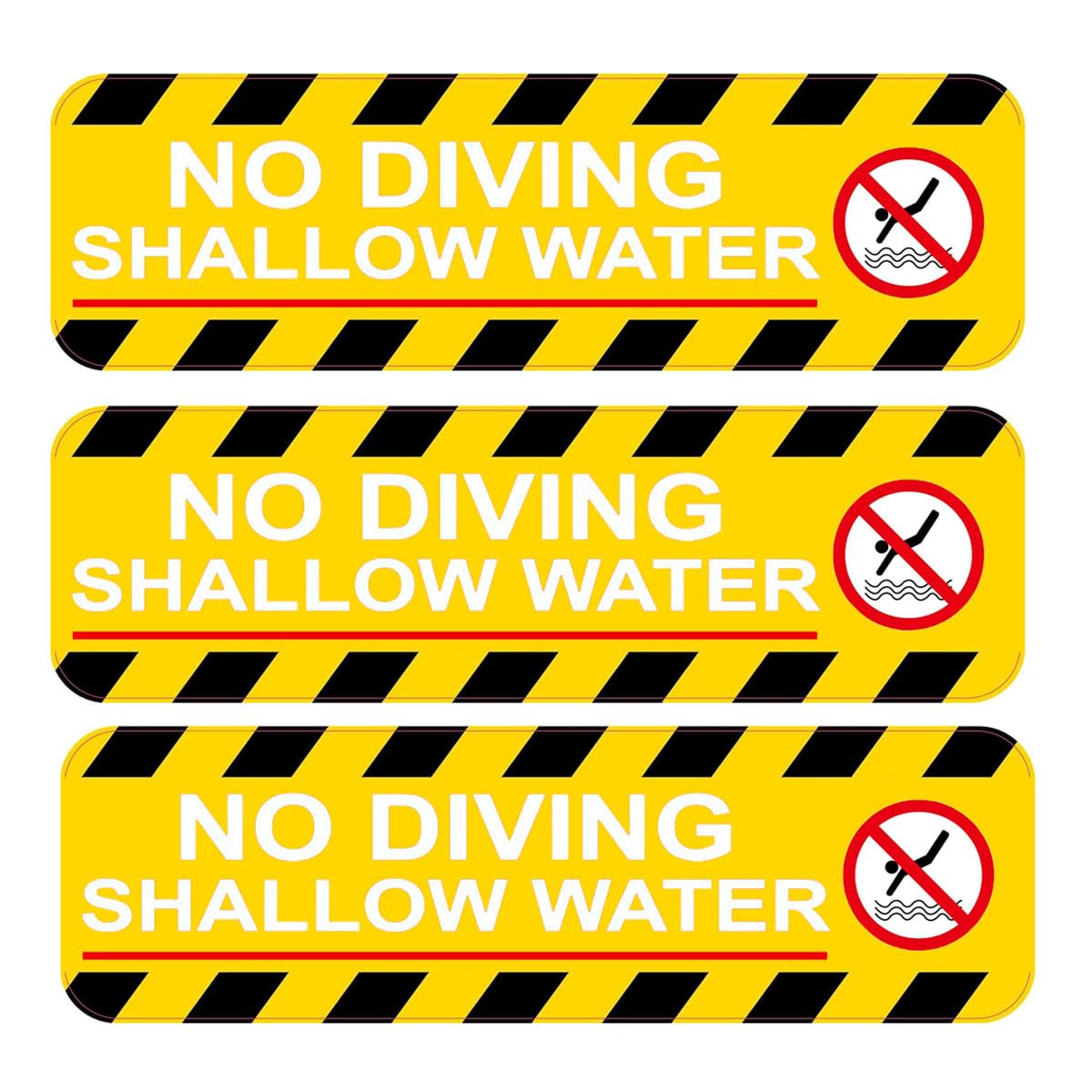 No Diving Stickers Shallow Water 3 x 10 Inch No Diving Adhesive Swimming Pool Safety Warning Caution Stickers Labels Pool Signs Decor 6 Pcs