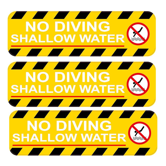No Diving Stickers Shallow Water 3 x 10 Inch No Diving Adhesive Swimming Pool Safety Warning Caution Stickers Labels Pool Signs Decor 6 Pcs