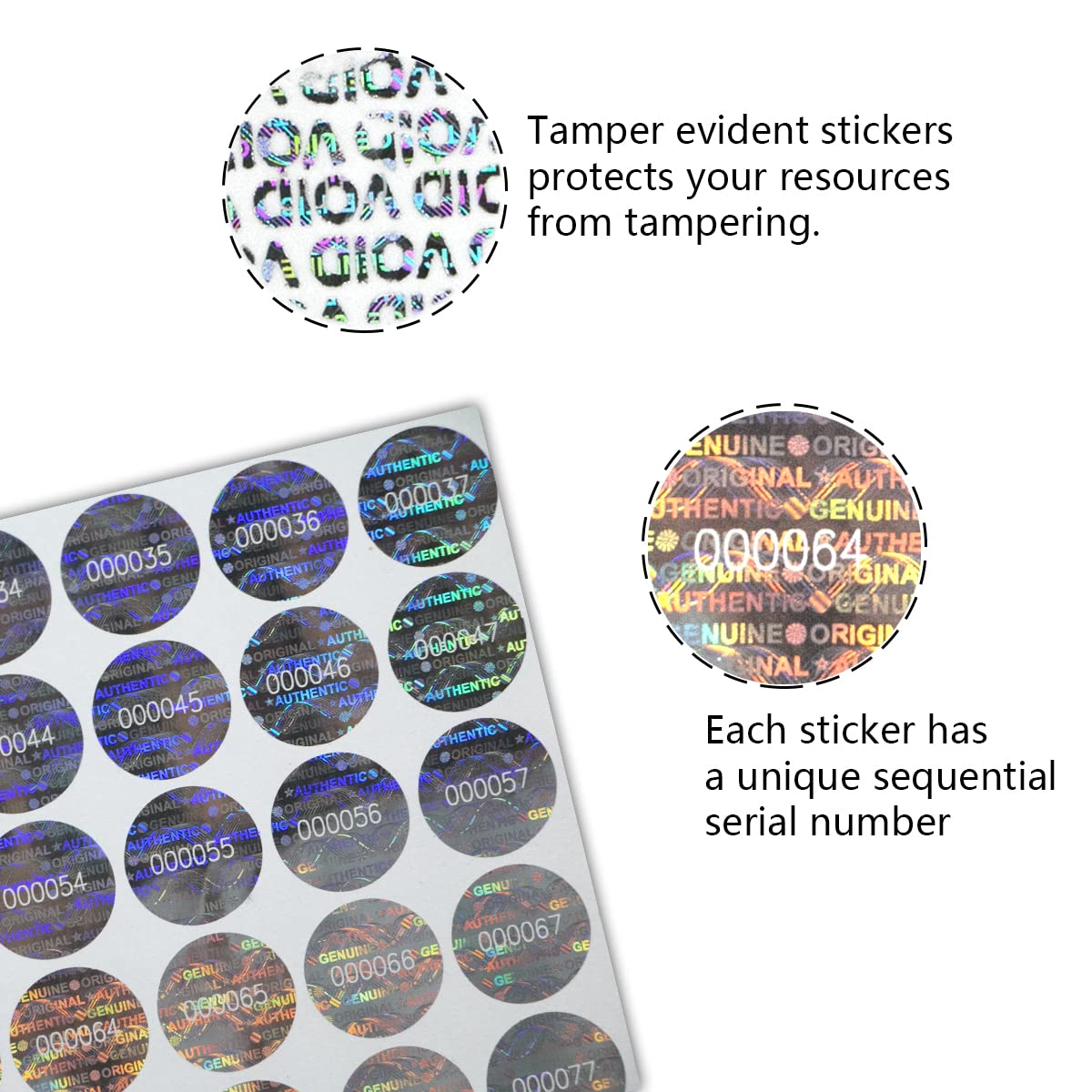 Round Tamper Evident Stickers High Security Warranty Void Seal Genuine Authentic Hologram Labels/Stickers with Unique Sequential Serial Numbering Circle Tamper Proof Stickers(320pcs,GQYH)