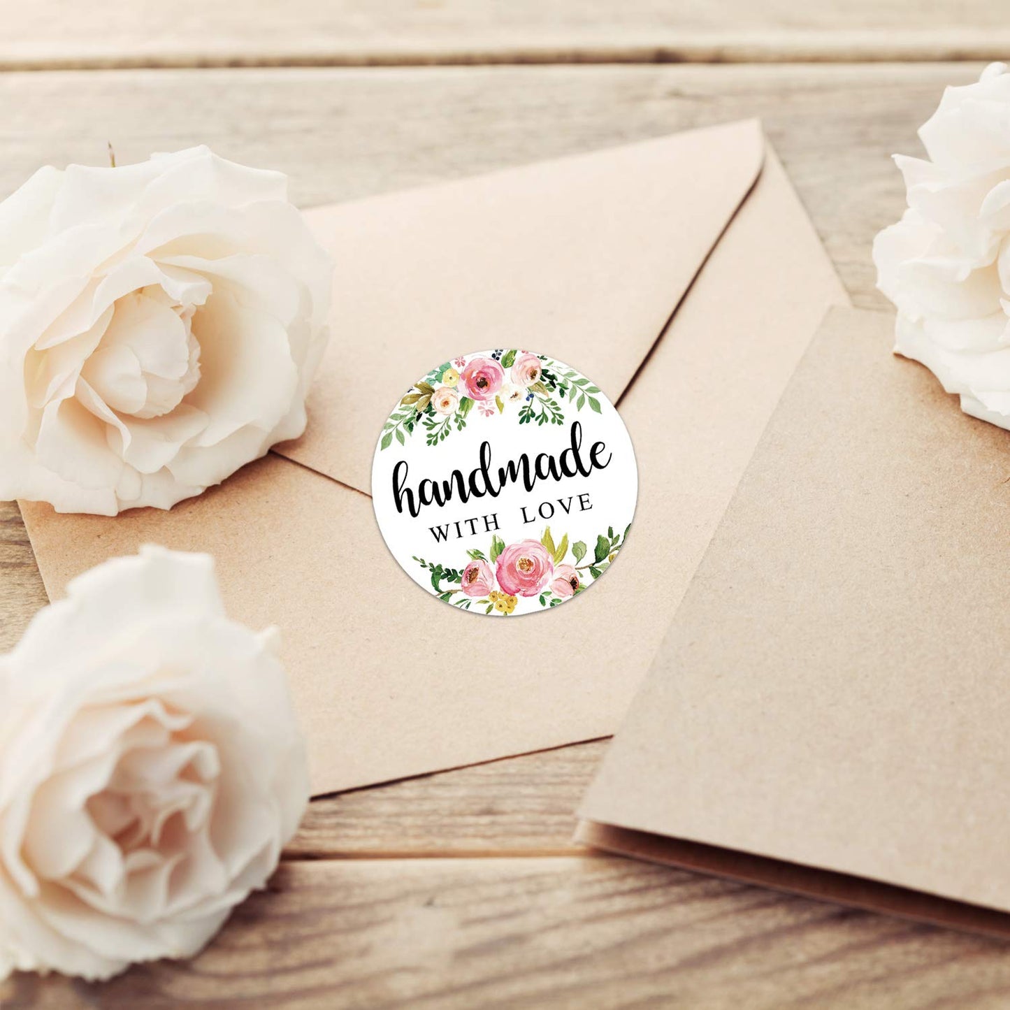 1.4 Inch Floral Handmade Stickers, 500 Round Adhesive Label Stickers, Perfect for Baking, Craft Projects, Gift Package Decoration