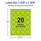 Avery® Printable Square Scalloped Labels, Sure Feed® Technology, 1-5/8" x 1-5/8", Bright Green Labels, Print-to-The-Edge, Laser/Inkjet Printable, 400 Total, Great for Cosmetics and Jars 400 labels