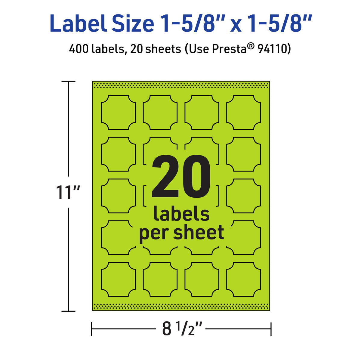 Avery® Printable Square Scalloped Labels, Sure Feed® Technology, 1-5/8" x 1-5/8", Bright Green Labels, Print-to-The-Edge, Laser/Inkjet Printable, 400 Total, Great for Cosmetics and Jars 400 labels