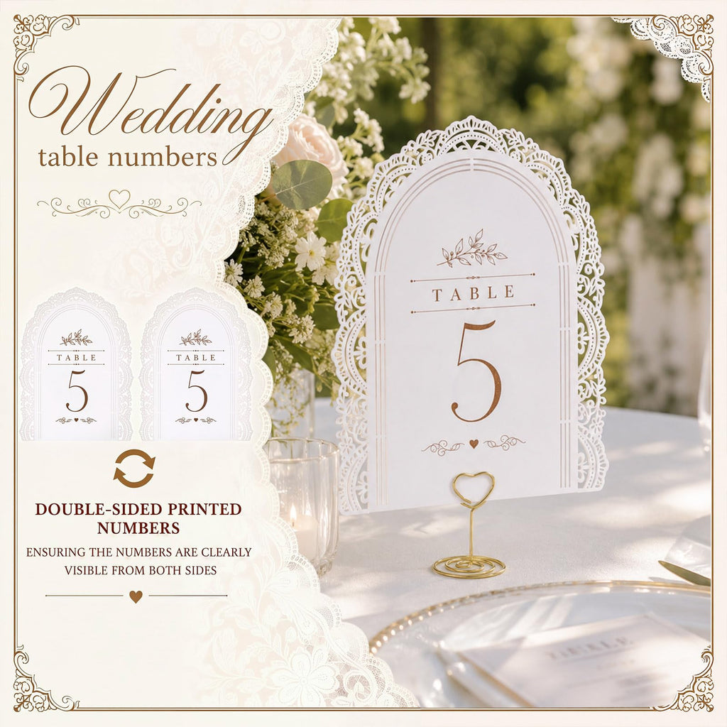 Sawysine Wedding Table Numbers 1-20 with Gold Holders, Classic 20