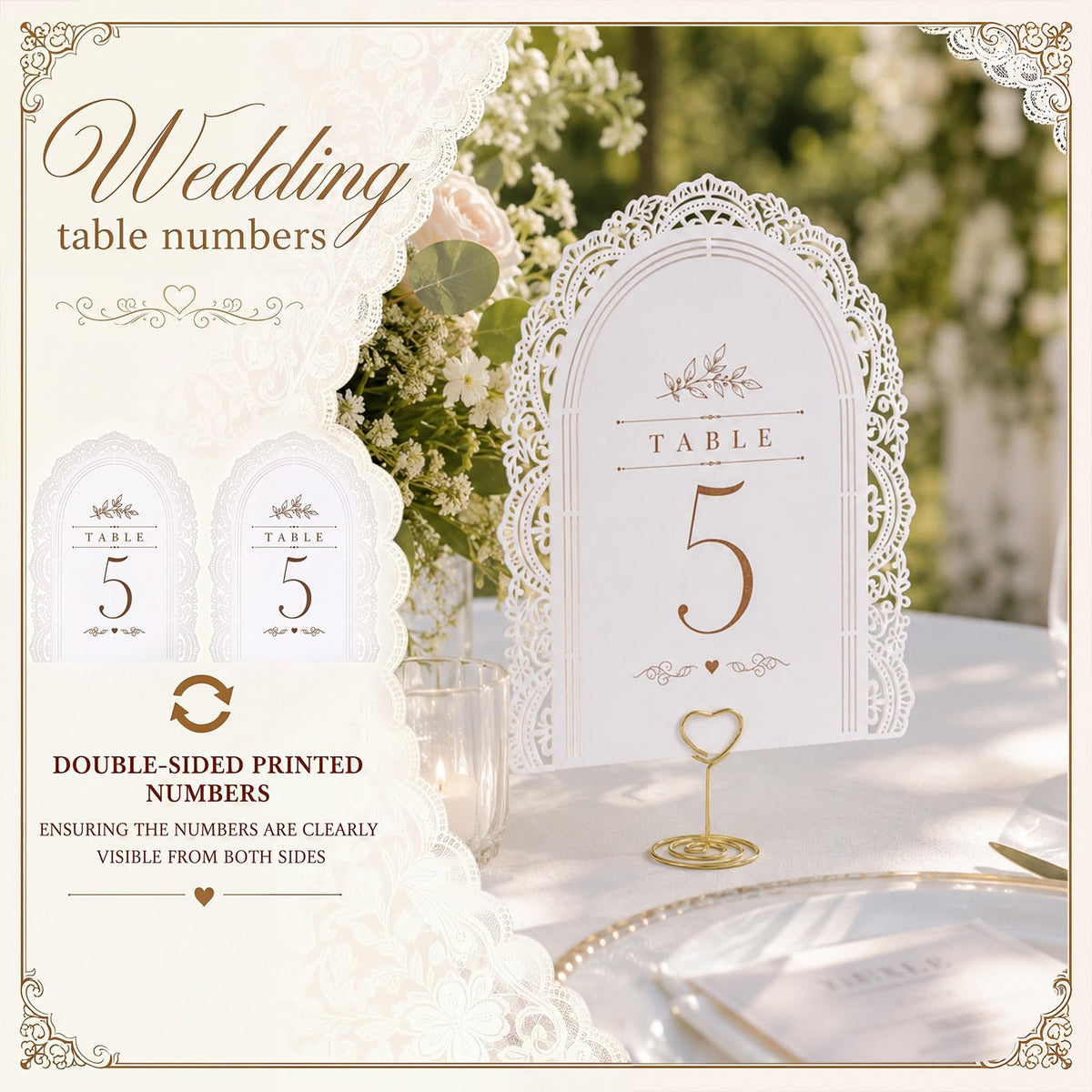 Sawysine Wedding Table Numbers 1-20 with Gold Holders, Classic 20