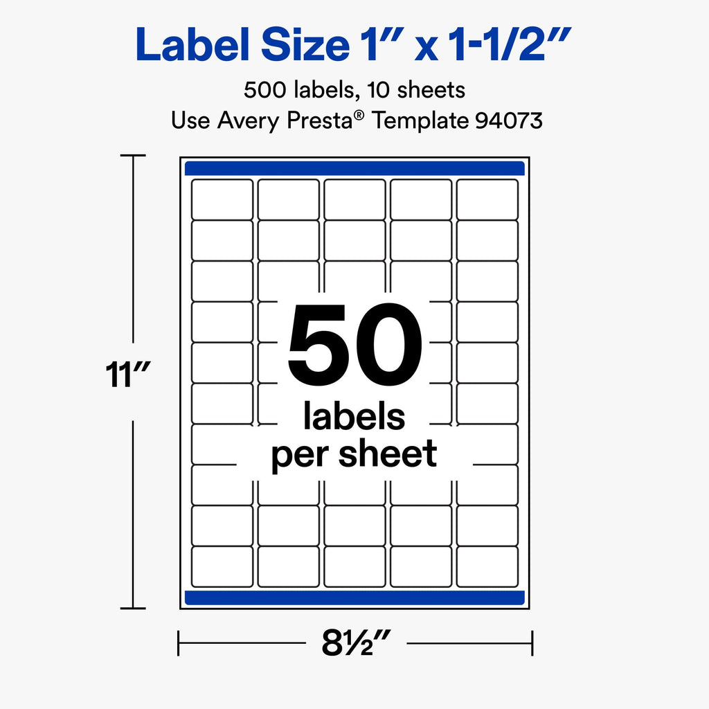 Avery® Durable White Rectangle Waterproof Labels, 1" x 1.5", Laser/Pigment-Based Inkjet Printer Compatible, 500 Printable Labels Total, Great for Branding, Packaging, and More 500 labels