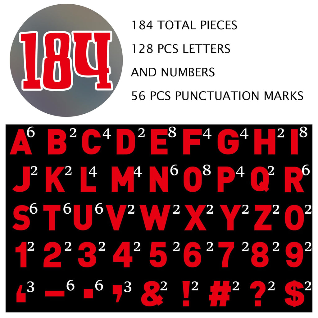 Seajan Red 184pcs 6" Shiny Giant Letter Sticker Alphabet Number Sticker