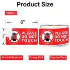Please Do Not Touch Warning Stickers Tape, 200 Pcs Please Don't Touch Sign, 3" x 6" Safety Label Sticker, Removable Waterproof Self-adhesive Vinyl Decal for Display Items, Personal Items, Business, Facilities